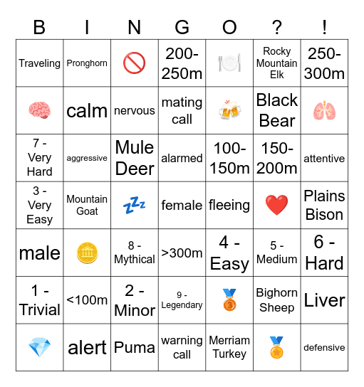 COTW: Silver Ridge Peaks Bingo Card