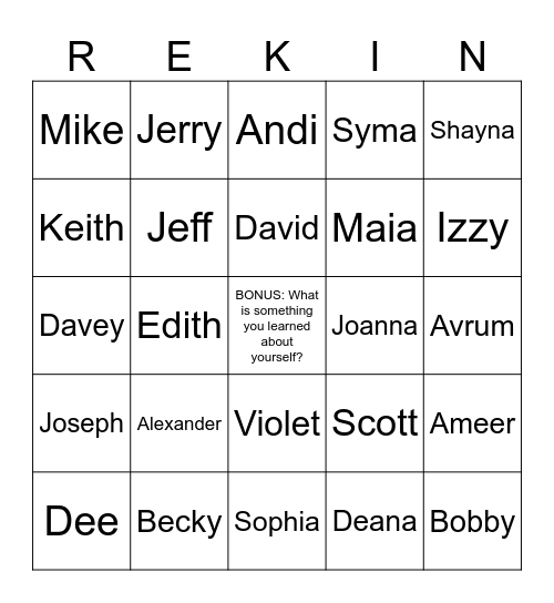 ReKINdling Bingo - Get to know us! Bingo Card