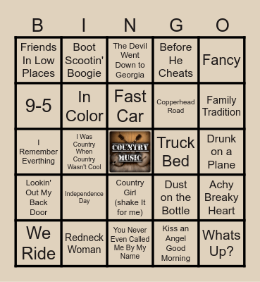 Country Blackout Round Bingo Card
