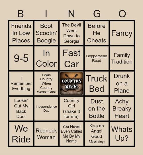 Country Blackout Round Bingo Card