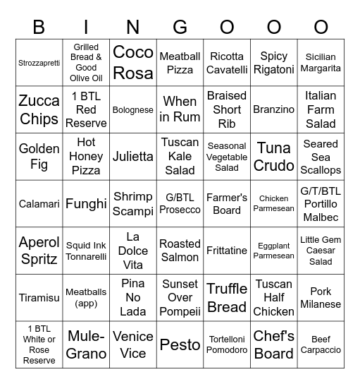 Friday Night Bingo Card