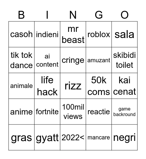 Untitled Bingo Card