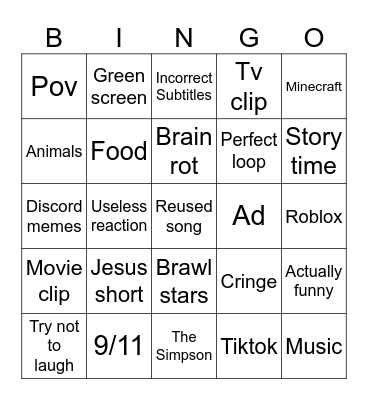 YouTube shorts bingo Card