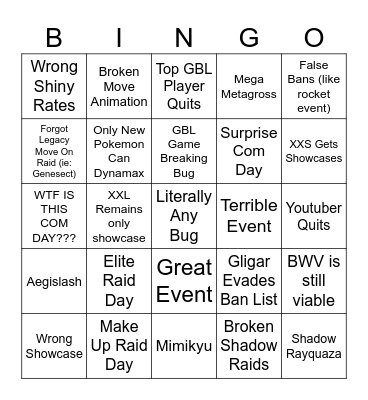 Pokemon Go Bingo Card