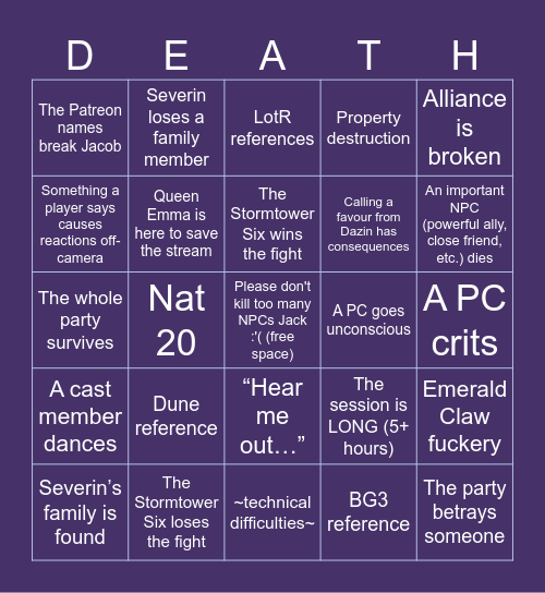 Eberron: City of Towers - Episode 24 Bingo Card