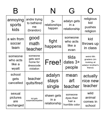 school bingo Card