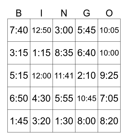 What Time Is It? Bingo Card