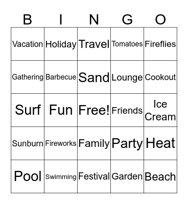 Summertime Bingo Card