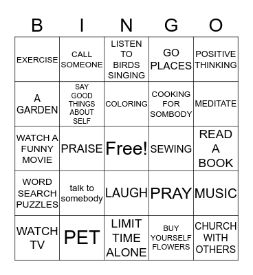 COPING SKILLS BINGO Card