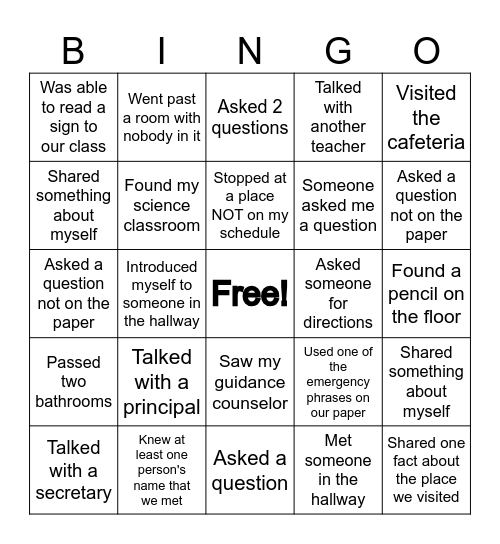 Getting to Know Our School Bingo Card