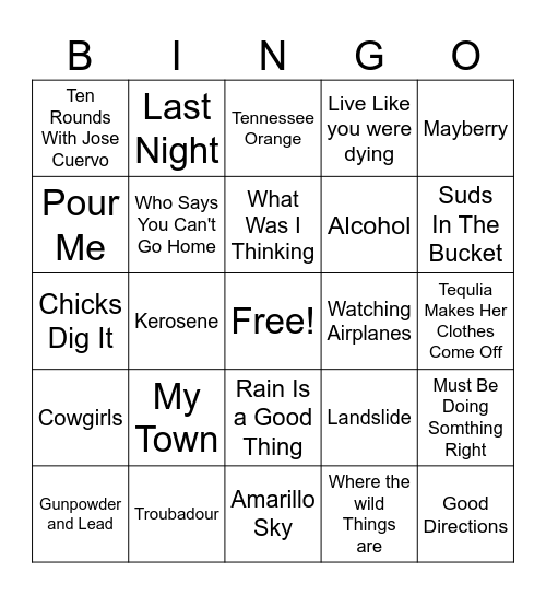 Country Bingo Card