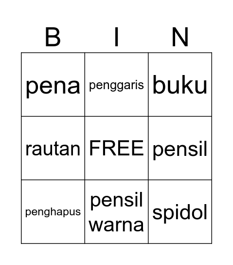 Alat tulis Bingo Card