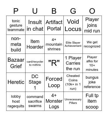 Public lobby bingo Card