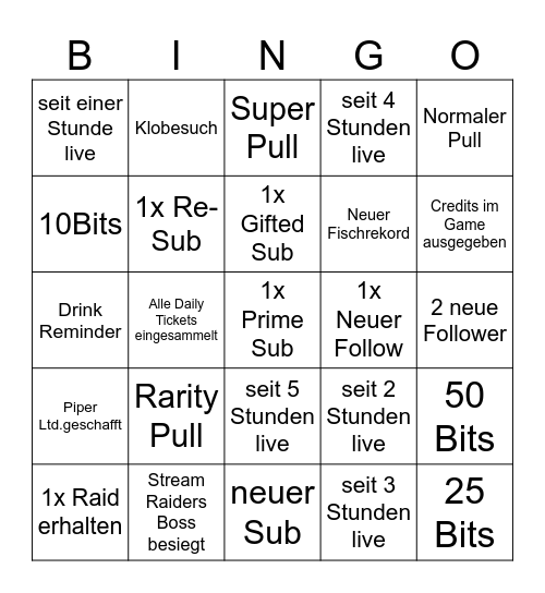 Supercard Stream Bingo Card