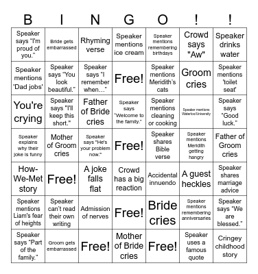 Speech Bingo Card