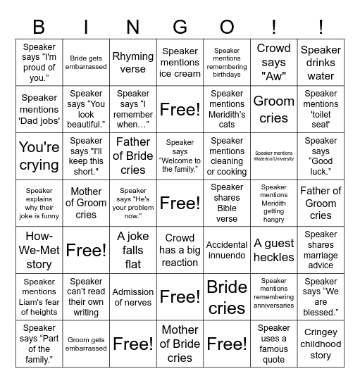 Speech Bingo Card