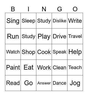 Present simple Bingo Card