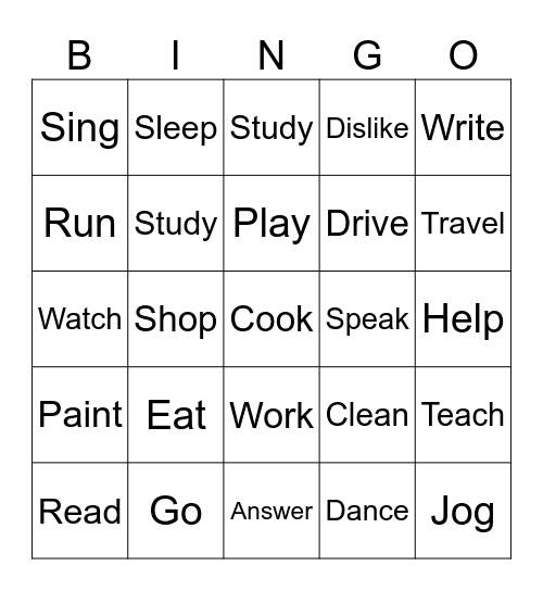 Present simple Bingo Card