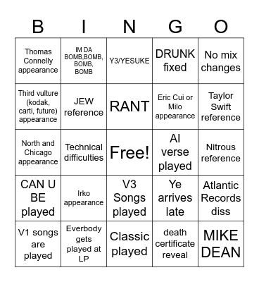 VULTURES 2 LP Bingo Card