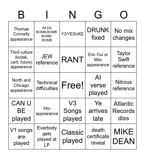 VULTURES 2 LP Bingo Card