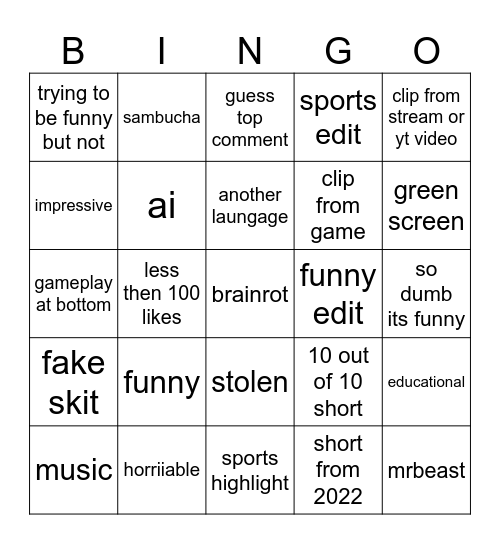 Untitled Bingo Card