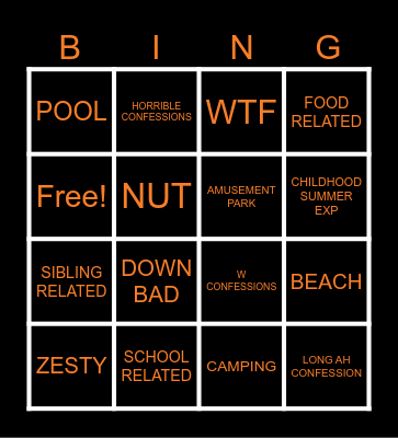 BBG SUMMER CONFESSIONS BLACKOUT Bingo Card
