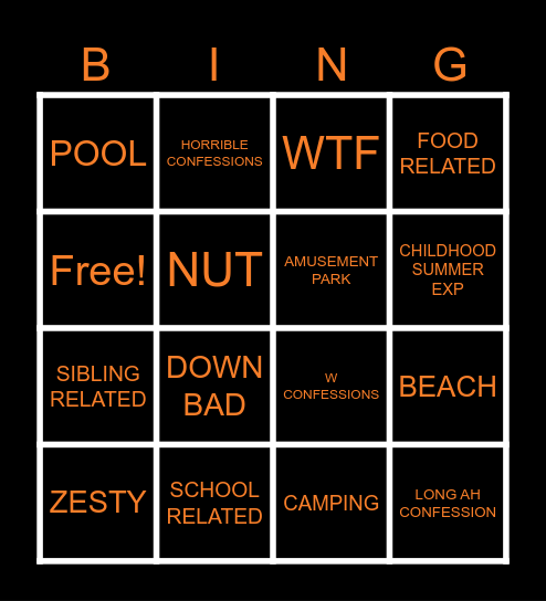 BBG SUMMER CONFESSIONS BLACKOUT Bingo Card