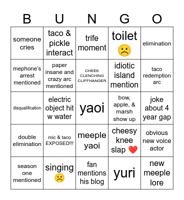 II2 15 BUNGO Bingo Card