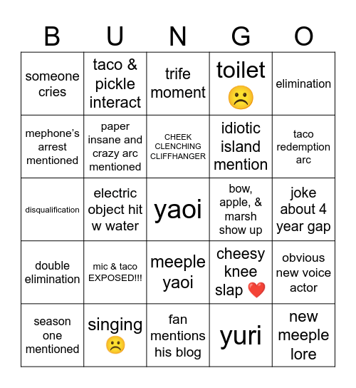 II2 15 BUNGO Bingo Card