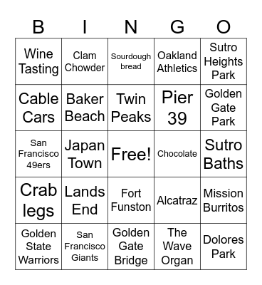San Francisco Bingo Card