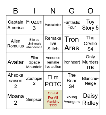 Bingo curien panel Entertainment Bingo Card