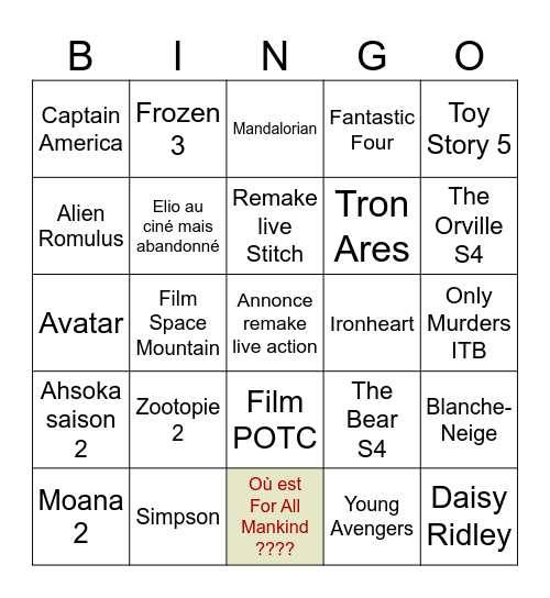 Bingo curien panel Entertainment Bingo Card