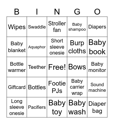 Baby Bingo! Bingo Card
