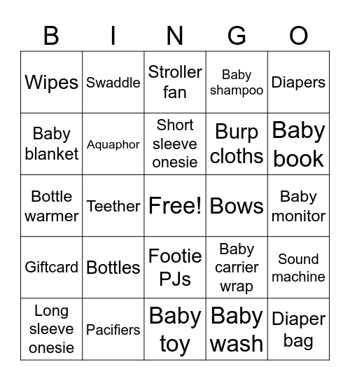 Baby Bingo! Bingo Card