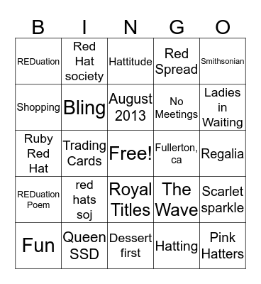 RED HATS BINGO Card
