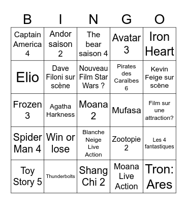 D23 Disney Entertainment Showcase Bingo Card