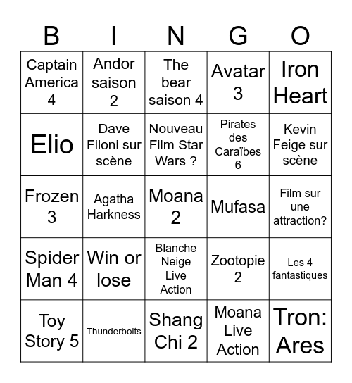D23 Disney Entertainment Showcase Bingo Card