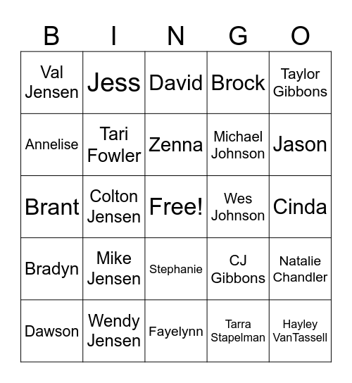 Stapelman BINGO Card