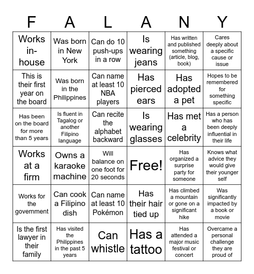 Kainan Bingo Card