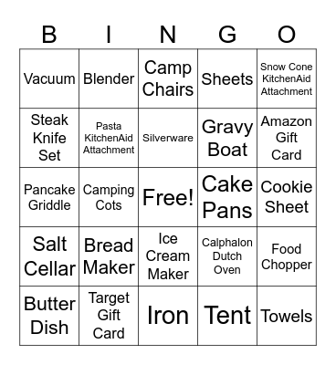 Tyler's Bridal Shower Bingo Card