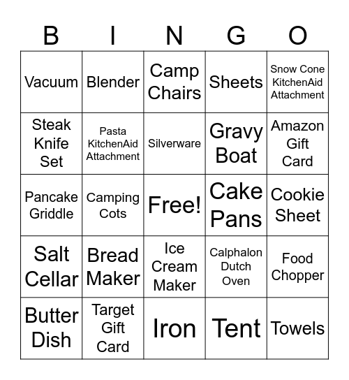 Tyler's Bridal Shower Bingo Card