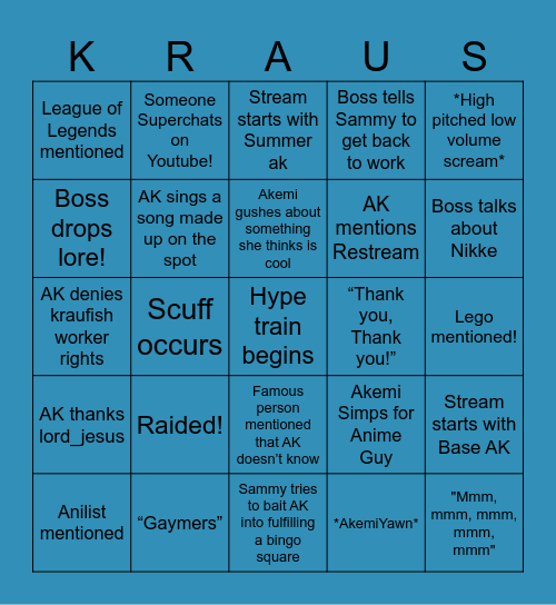 Akemi Kraus Stream Bingo! Bingo Card