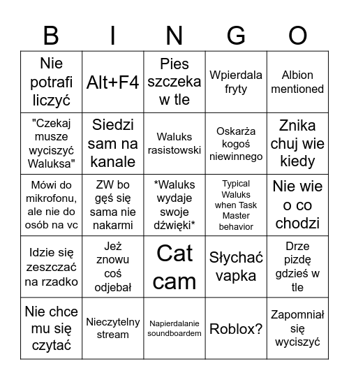 Waluks ale to Bingo Card