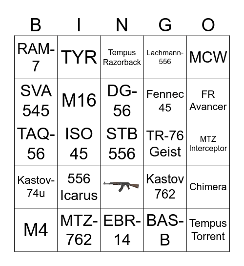 Assault Rifles Bingo Card