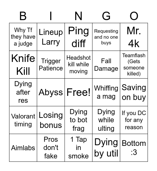 Valo r an t Bingo Card