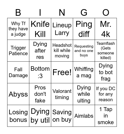 Valo r an t Bingo Card