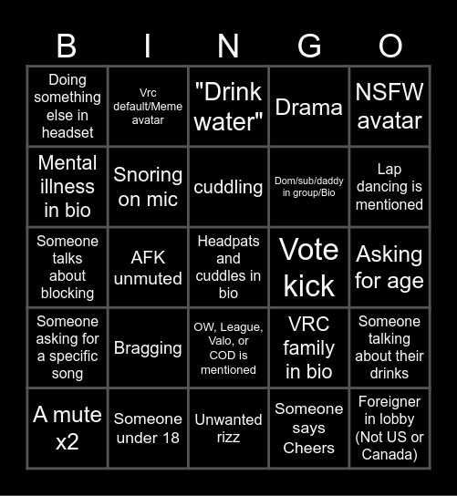 Bezzy's Blasted Bingo night Bingo Card