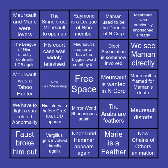 Canto X Predictions Bingo Card