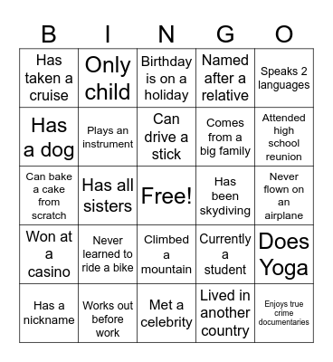 Ice Breaker Bingo Card