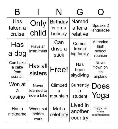 Ice Breaker Bingo Card